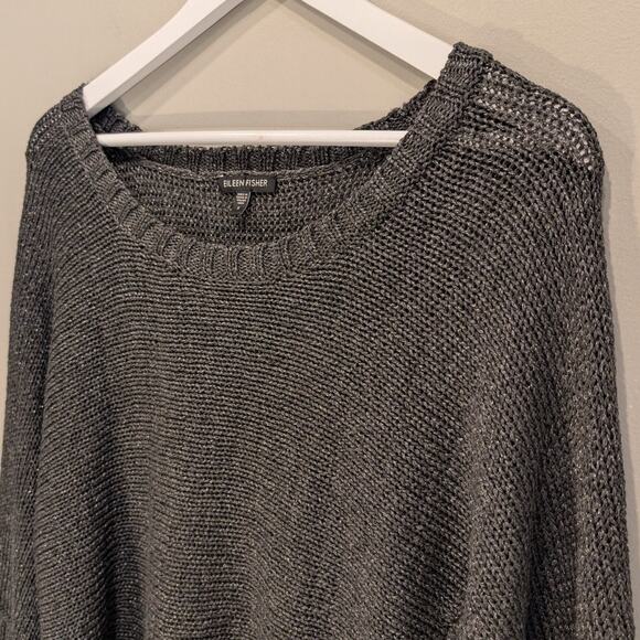Eileen Fisher Gray Sweater Scoop Neck 92% Viscose/8% Spandex 3/4 Sleeve -Size S - Picture 3 of 6
